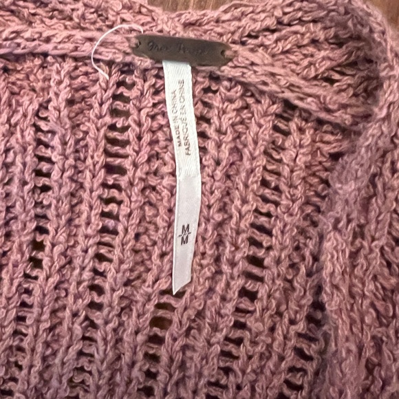 FREE PEOPLE Short Sleeve Sweater Long Open Cardigan Oversized Pockets Mauve Rose - Picture 5 of 7